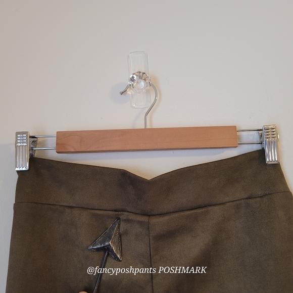 Cotton blend brushed legging pants hidden zipper coset gromet sage green vegan - Picture 7 of 17